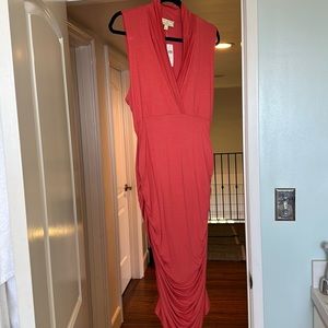 Versatile Anthropologie ruched dress for flattering fit and in new neutral!